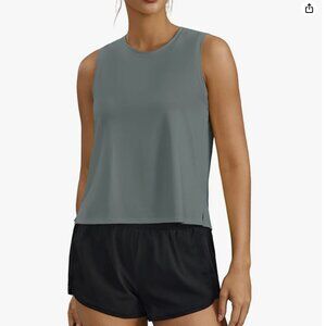 NWT PINSPARK Ice Silk Workout Tank Top UPF50+ Quick Dry Cropped army green, sz L